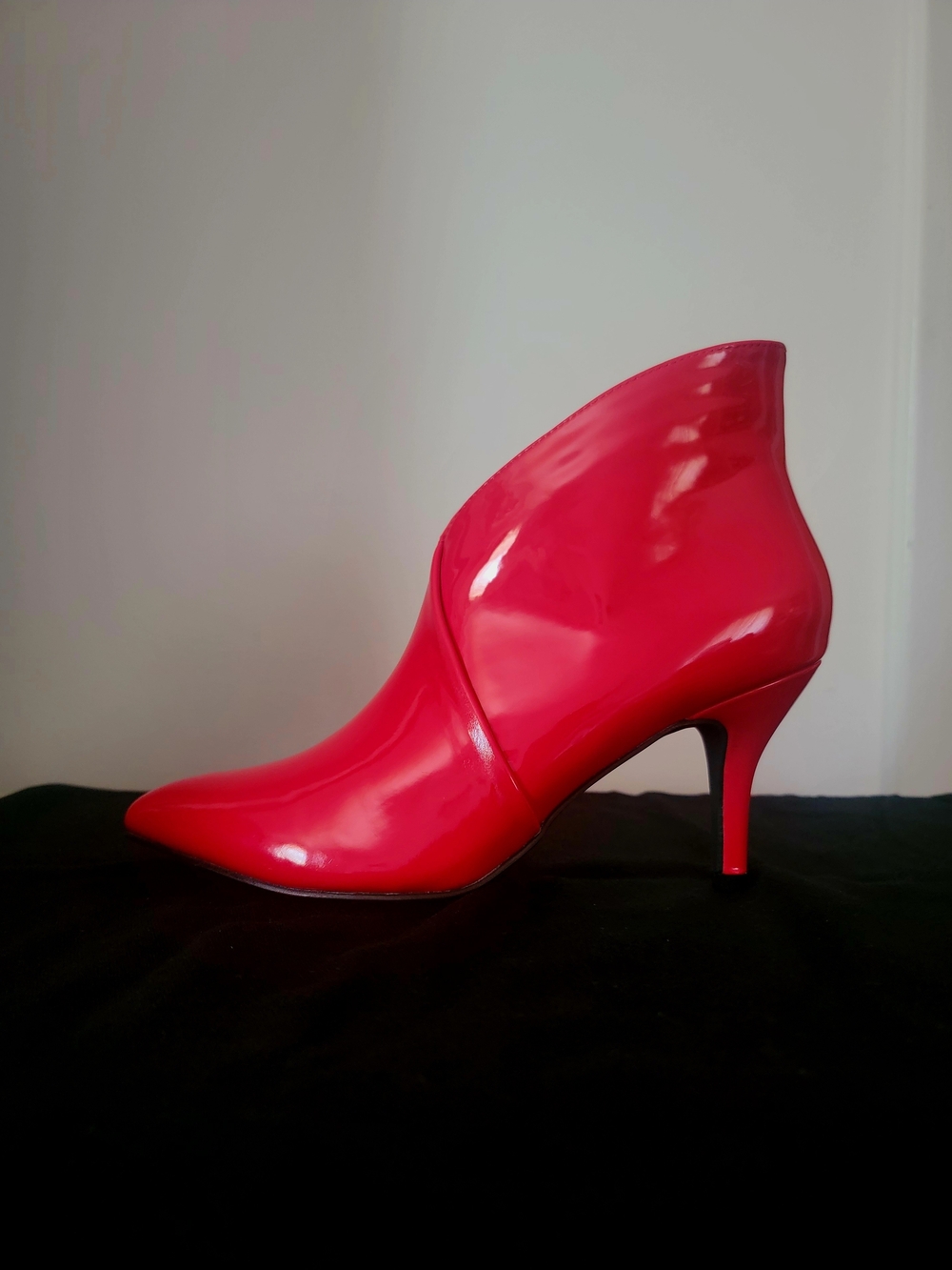 Allegra K V-Shape Pointed Toe Red Patent Stiletto Ankle Boots Size 7
